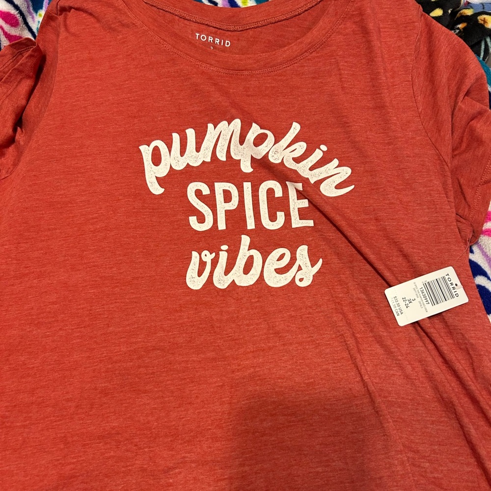 NWT Torrid burnt orange “Pumpkin Spice Vibes” shirt